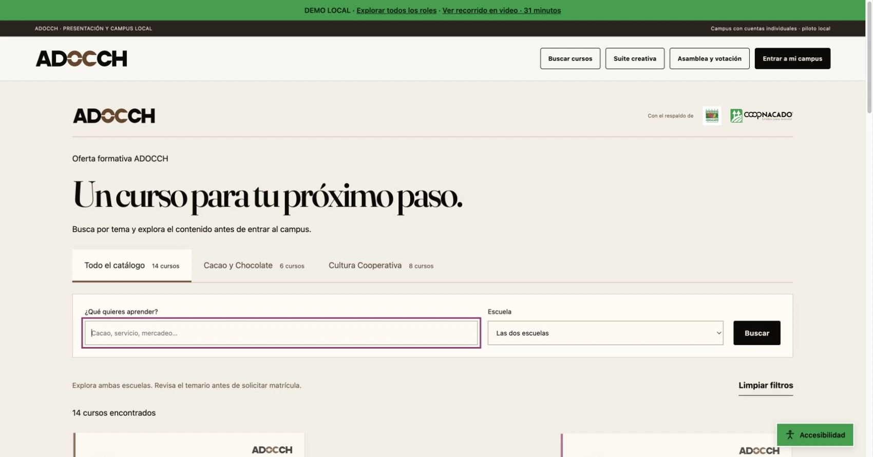 Catálogo de cursos · prototipo local