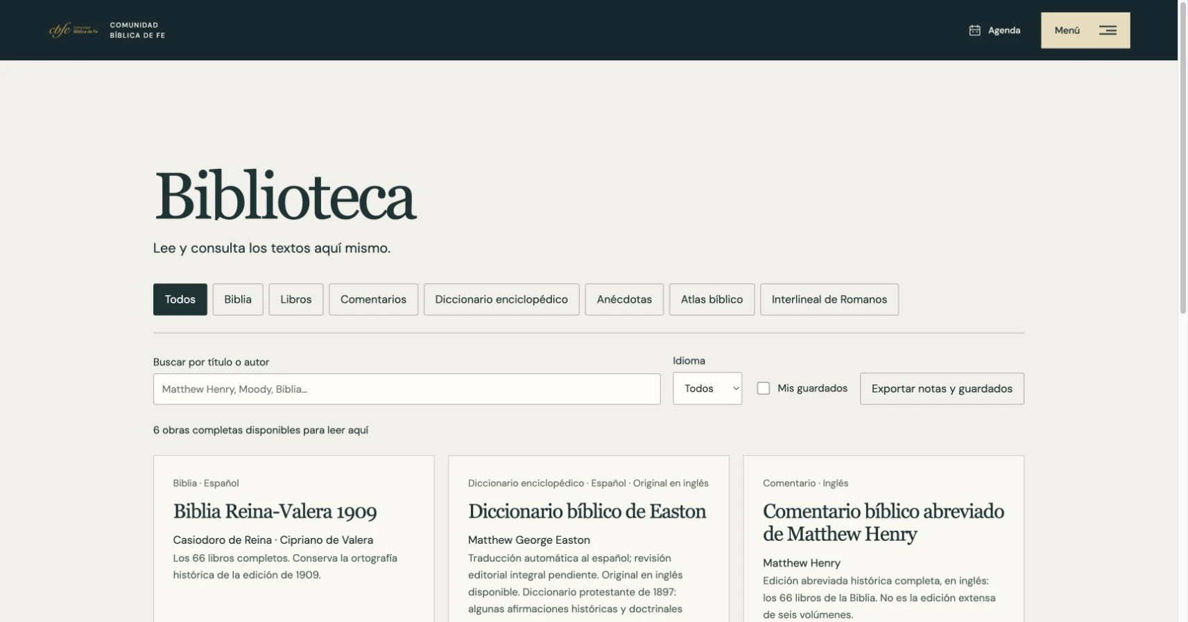 Comunidad Bíblica de Fe — Biblioteca · Lectura dentro del sitio