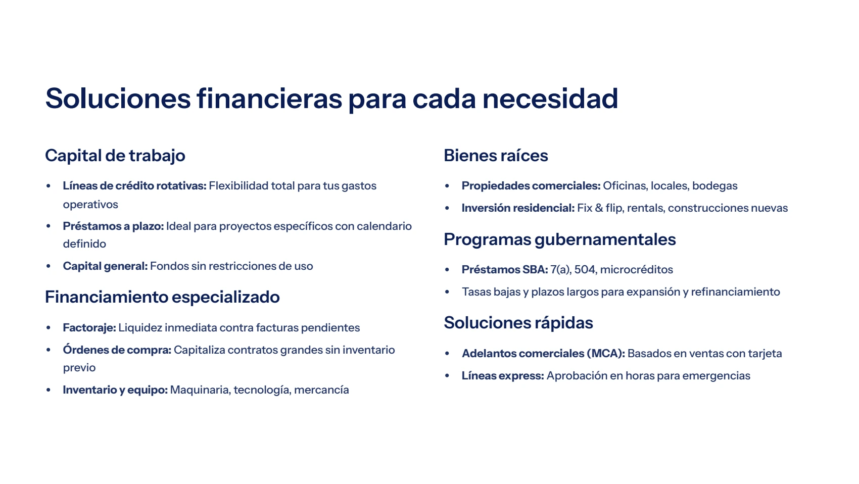 Financore Solutions — Soluciones