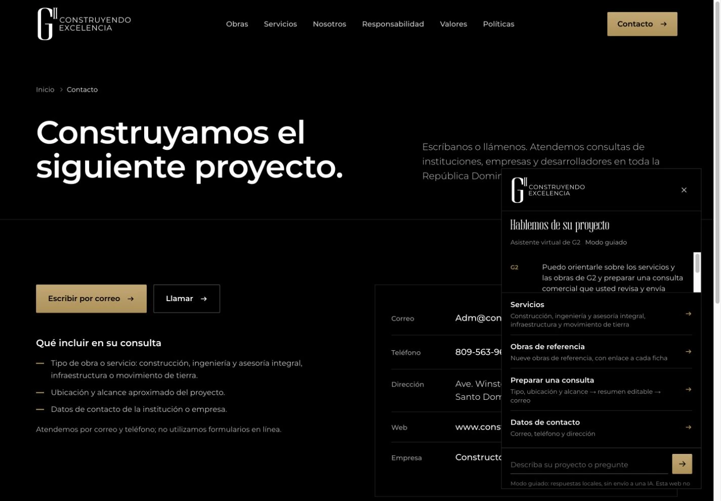 Constructora G2 — Asistente del website · modo guiado local, sin envío a una IA.