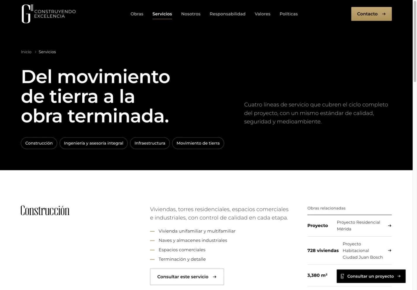 Constructora G2 — Servicios · estructura de las cuatro líneas de trabajo.