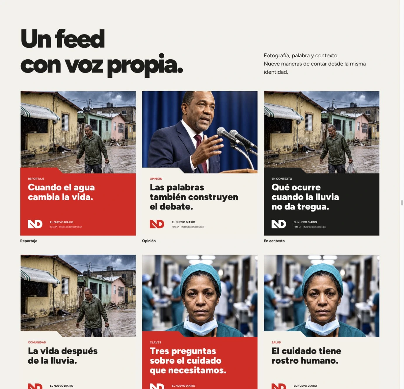 El Nuevo Diario — Sistema de contenido para Instagram · propuesta visual. Imágenes y titulares de demostración.